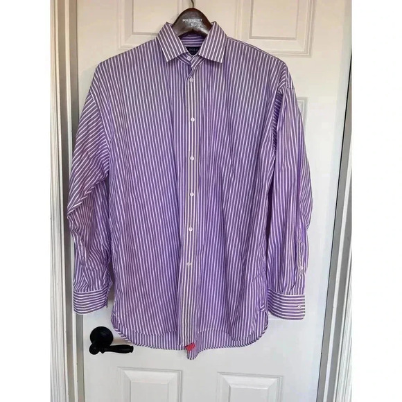 Polo Ralph Lauren men’s purple striped button down dress shirt size 16 monogram‎ - Picture 1 of 9